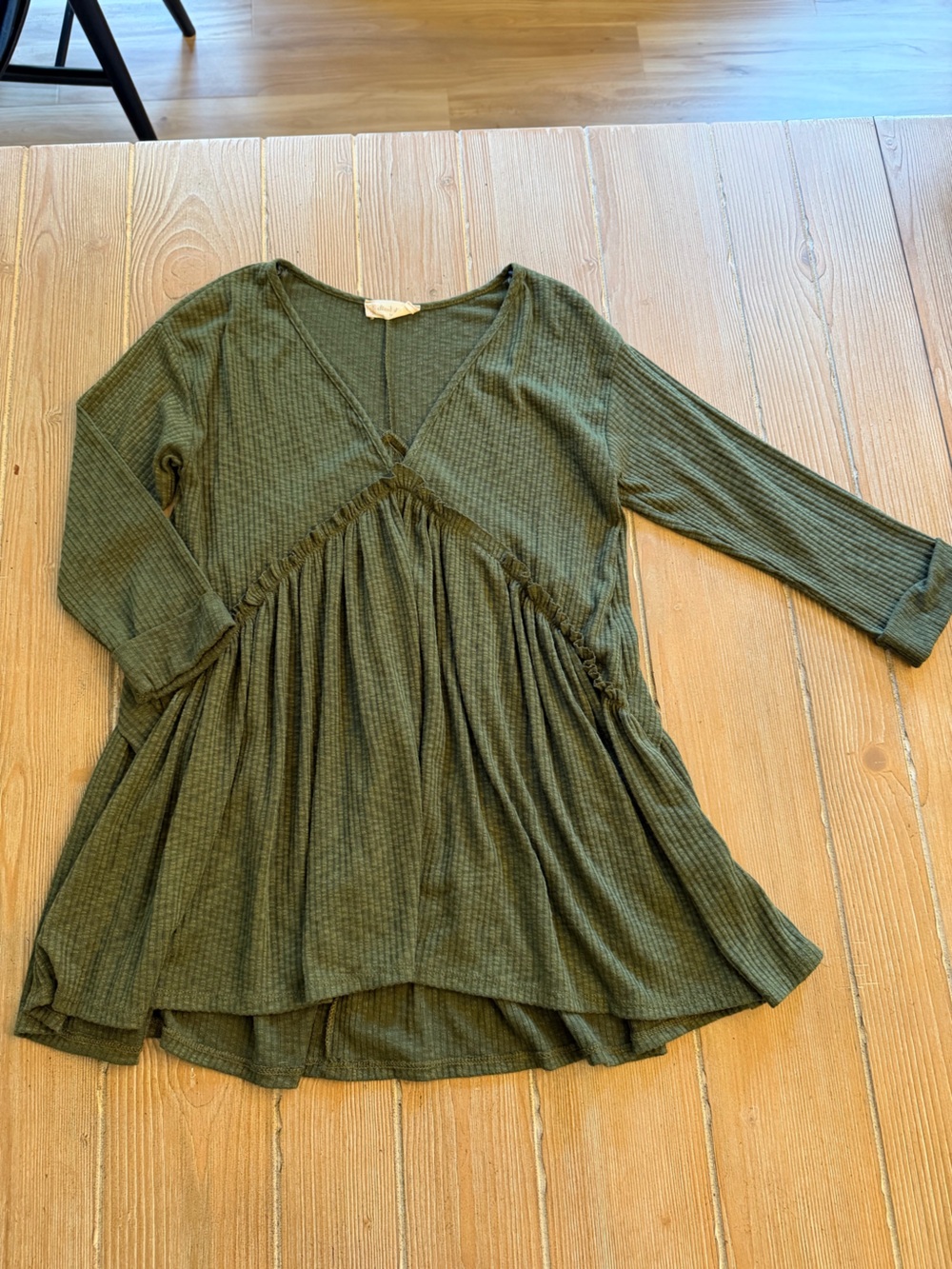 Altar'd State Olive Green V-Neck Tunic with Gathered Waist